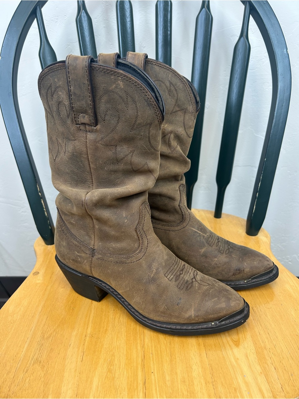 Durango‎ Slouched Distressed Tan Womens Size 8 Cowboy Boot Cowgirl Western Rodeo